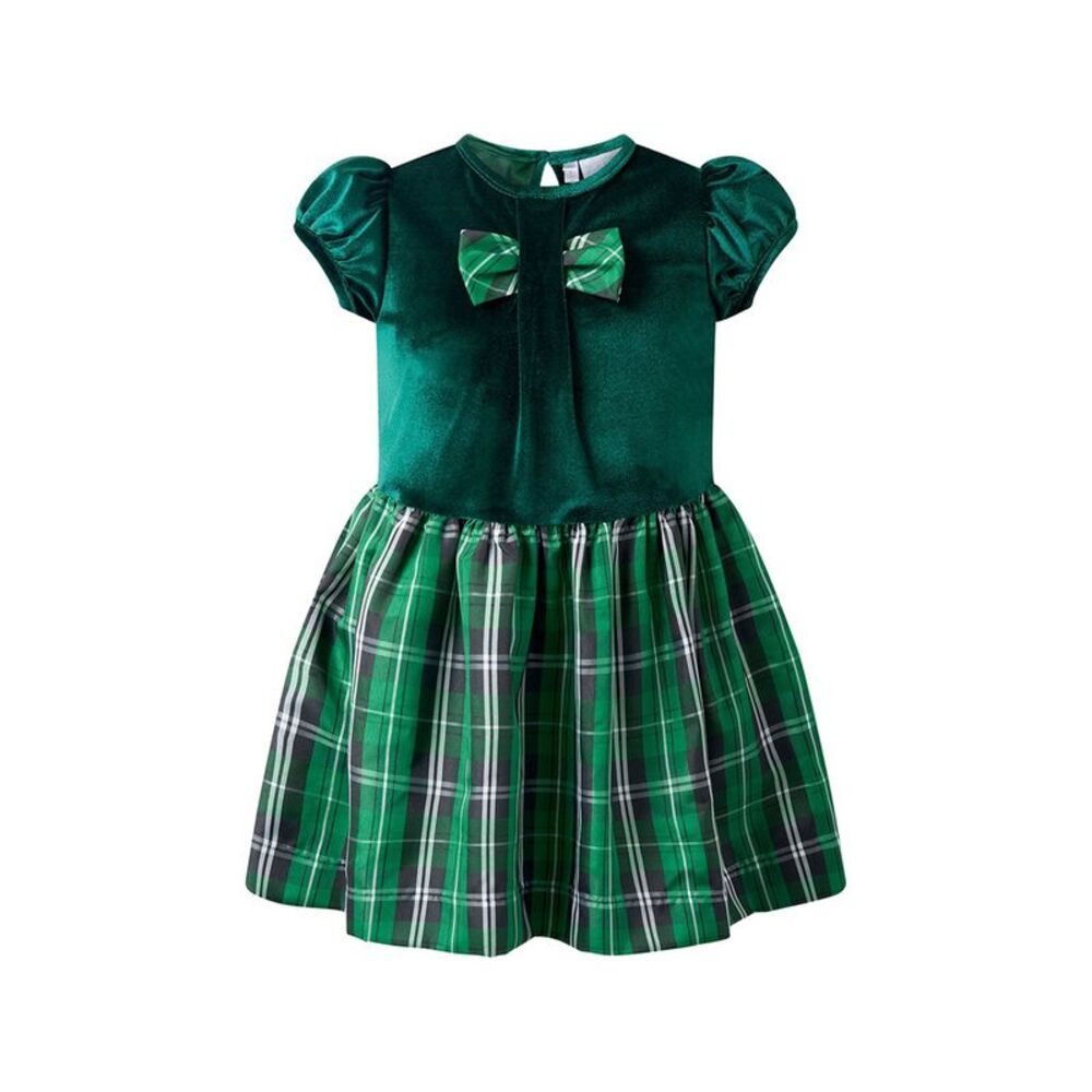 Rachel Riley Girls Green Velvet Check Party Dress